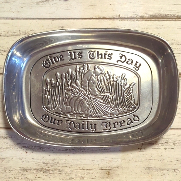 Wilton Armetale Give Us This Day Our Daily Bread Engraved Silver Tray 9.5" - Picture 1 of 5
